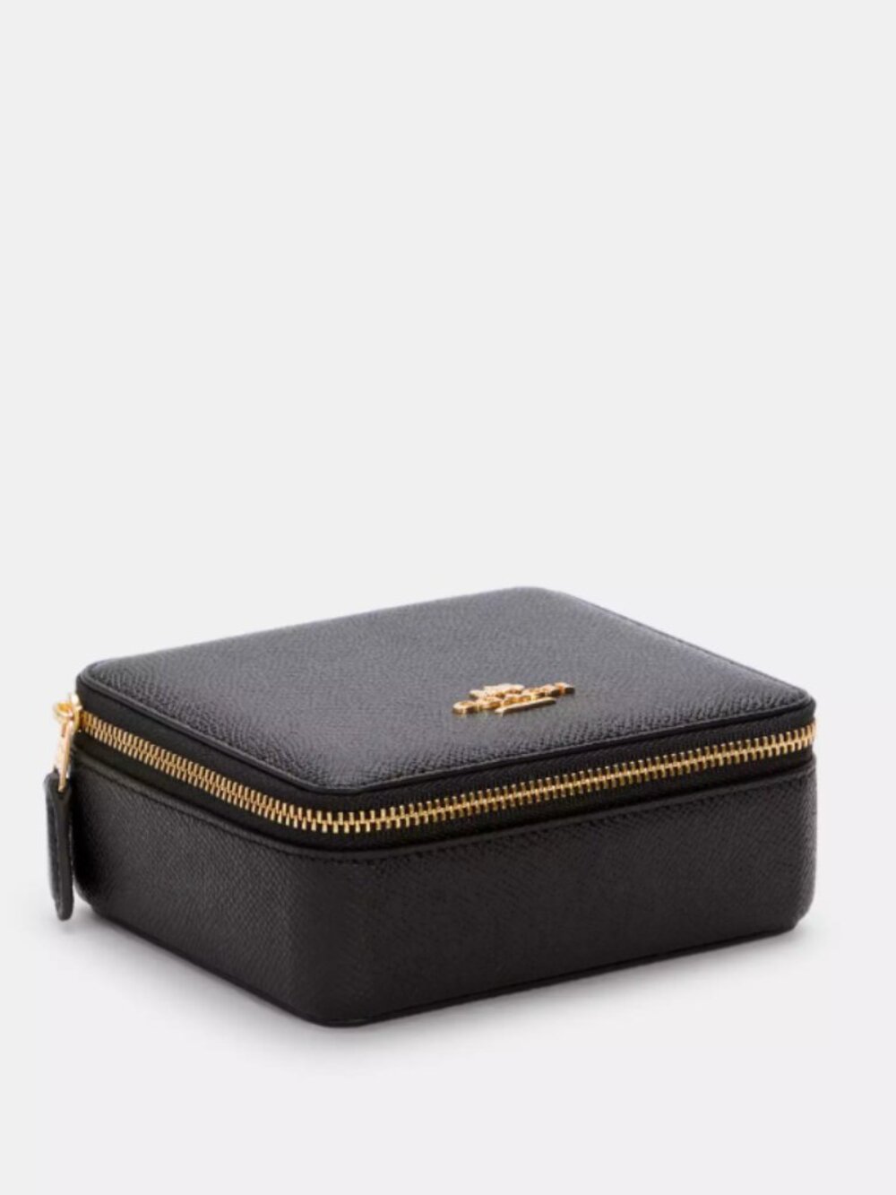 Coach Small Zip Travel Jewelry Box (Black Crossgrain Leather)